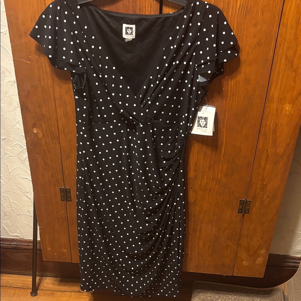 Anne Klein Black and White Polka Dot Midi Dress NWT